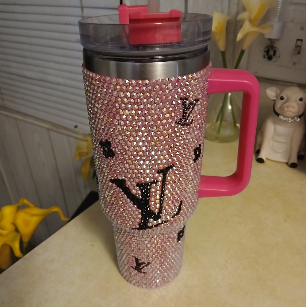 Handmade LV Tumbler With Rhinestones.